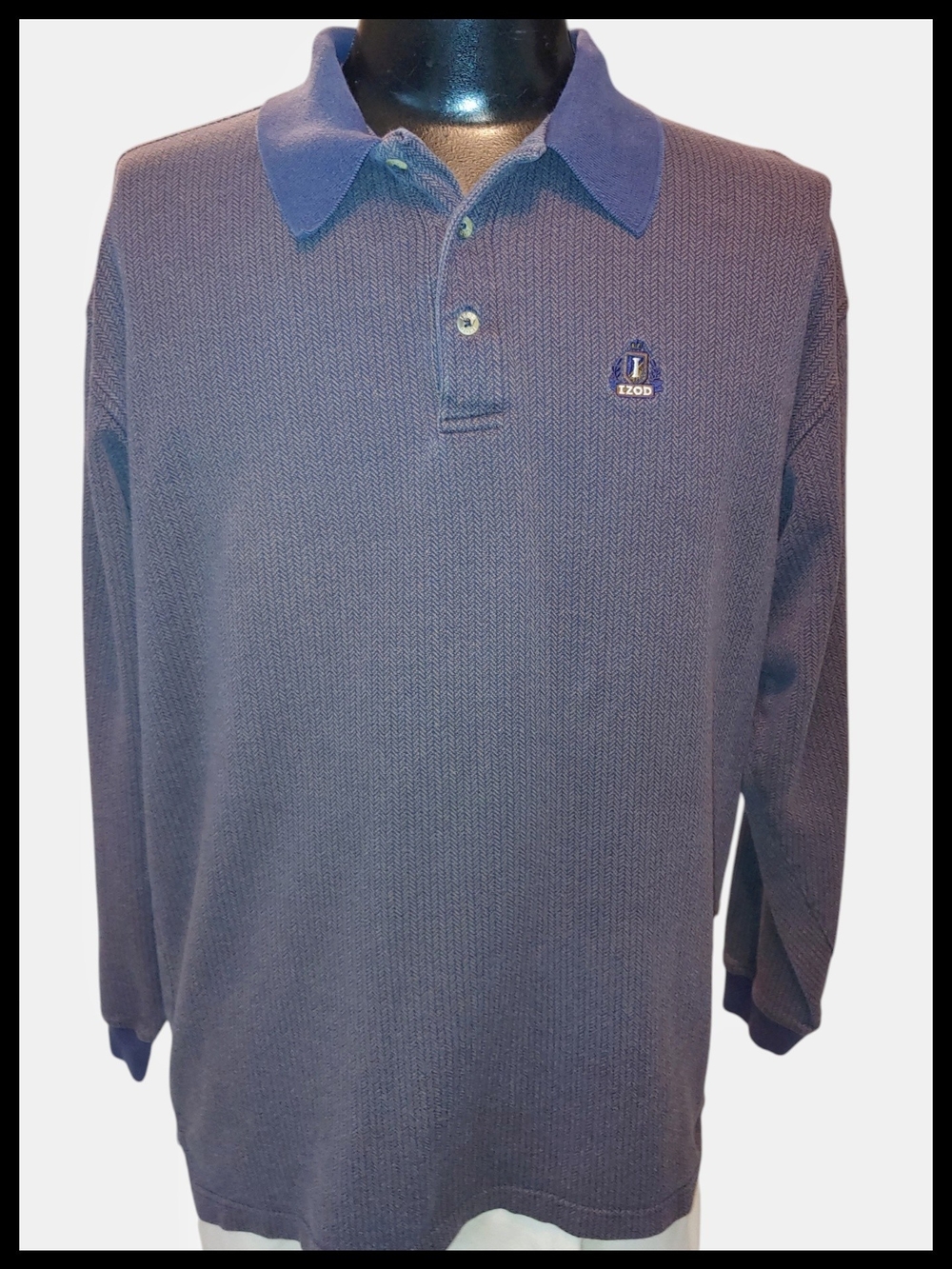 Izod Men's Long Sleeve Polo in Navy with Blue Collar